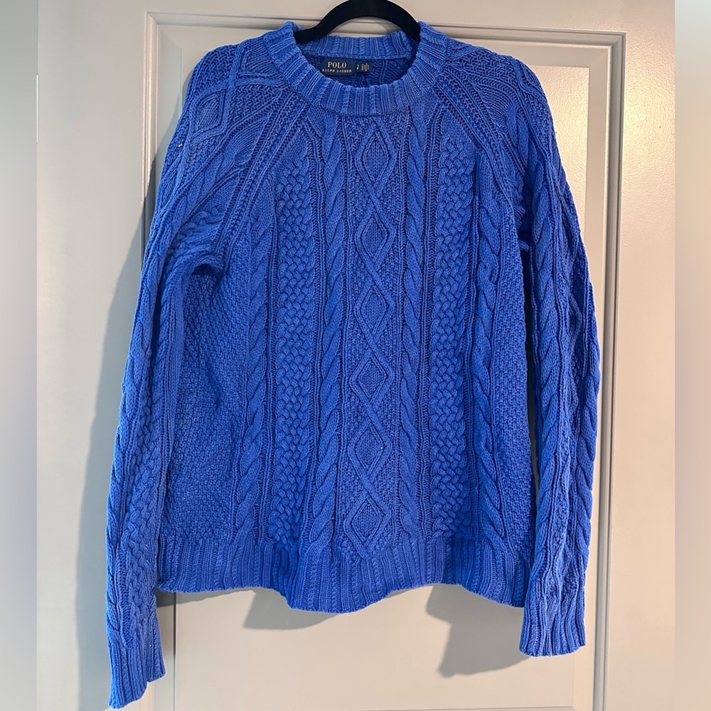 Polo by Ralph Lauren Bright Blue Cable-Knit Crewneck Sweater